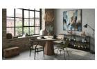 Scalloped Sintered Stone Round Dining Table with Architectural Walnut Pedestal Base 